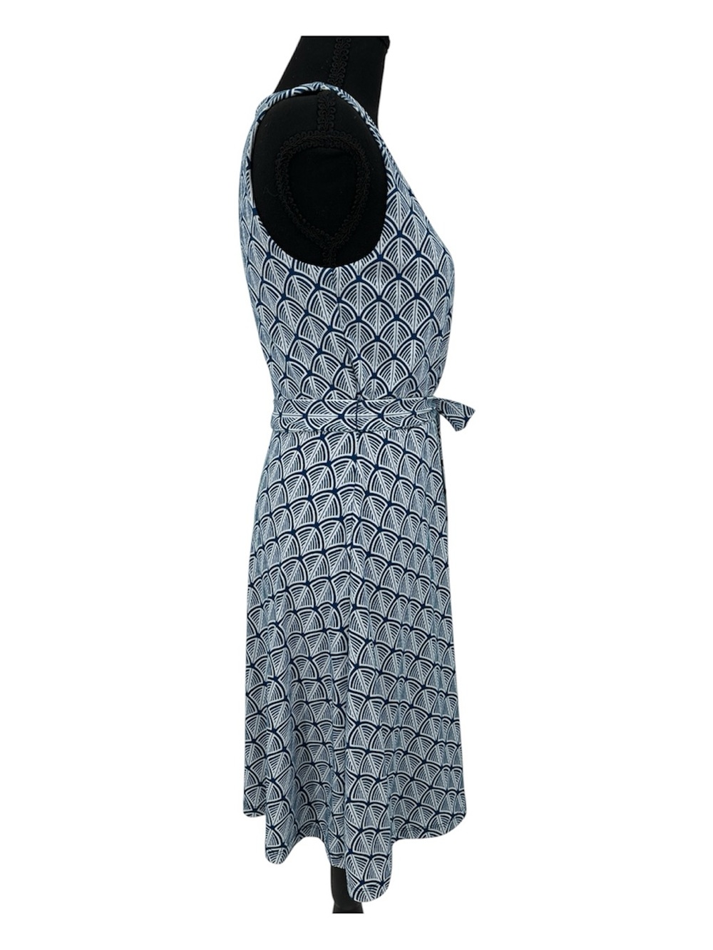 41 Hawthorn Lorene Teal Blue & White Geometric Faux Wrap Knit Dress Small - Picture 3 of 8